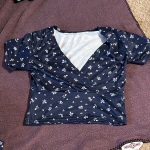 Navy Blue Floral Top